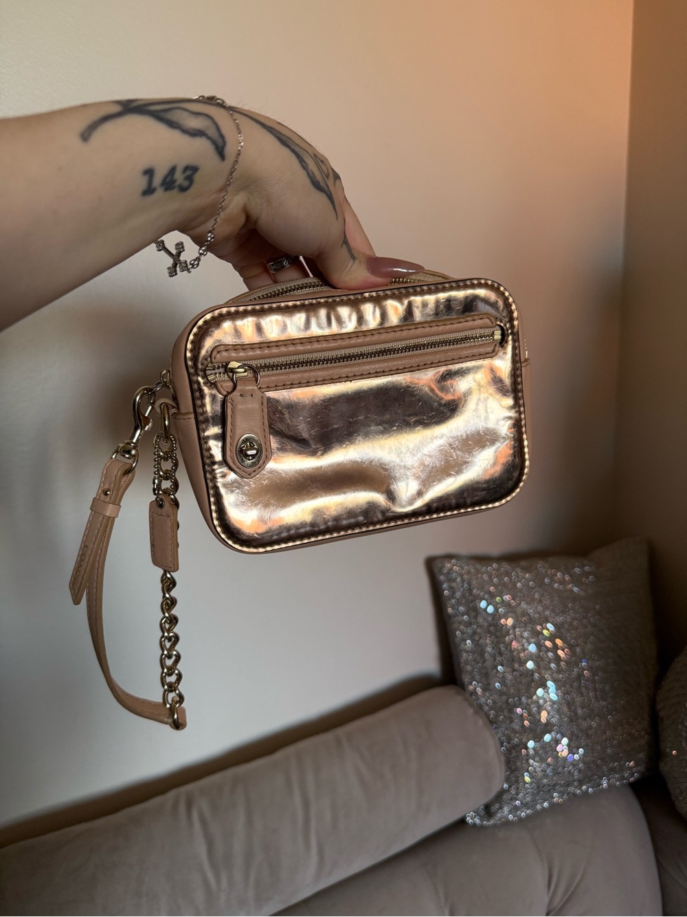Coach Metallic Rose Gold Wristlet Crossbody